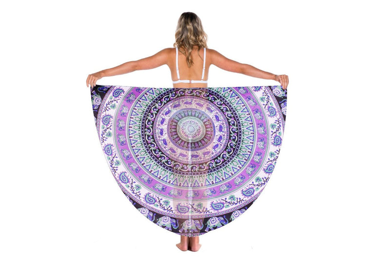 TODO Luxury Edition Chiffon Digital Print Beach Throw Yoga Purple Elephant