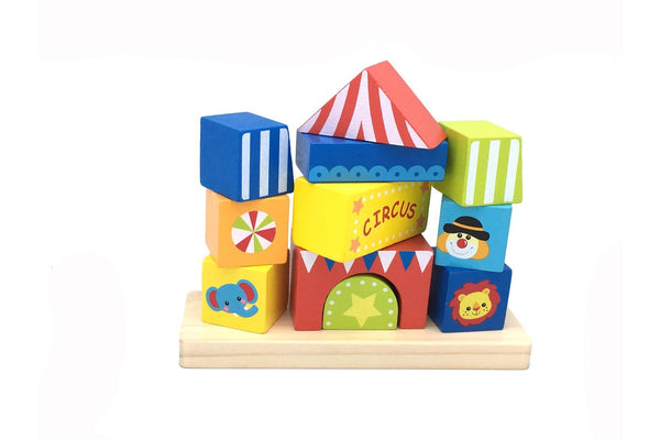 Tooky Toy Circus Block Tower Toddler Baby 18m+ Educational Wooden Stacking Toy