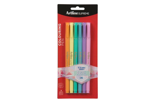 6pc Artline Supreme 0.6mm Fine Point Pens Art Crafts Pen Assorted Pastel Colours