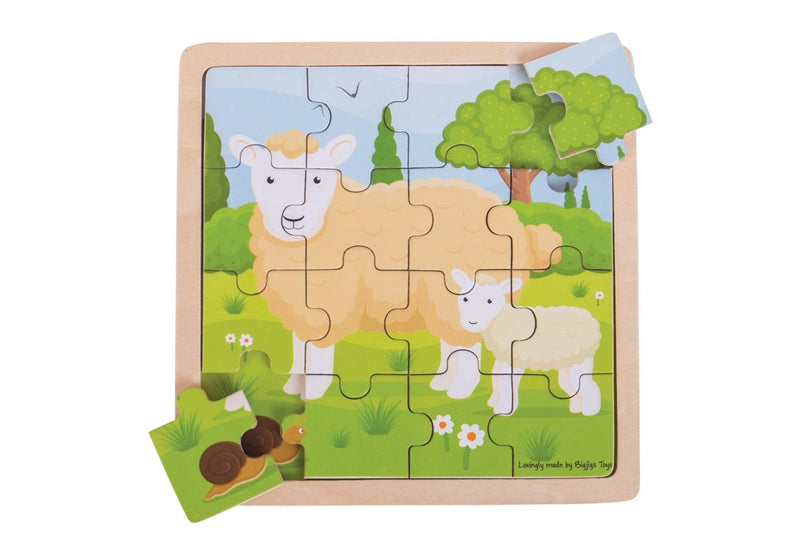 16pc Bigjigs Toys 18cm Sheep & Lamb Jigsaw Puzzle Kids Children Wooden Toy 2y+