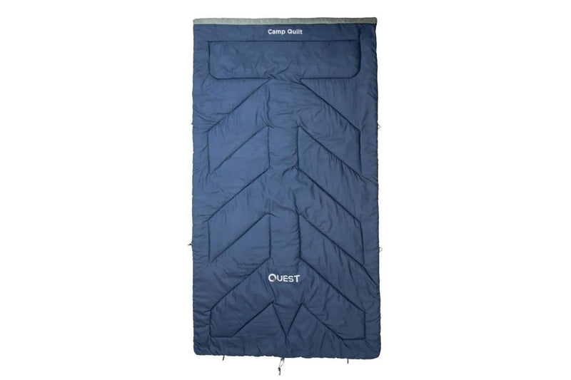 Quest 225cm Single Camp Quilt w Carry Bag Outdoor Camping Sleeping Blanket Blue