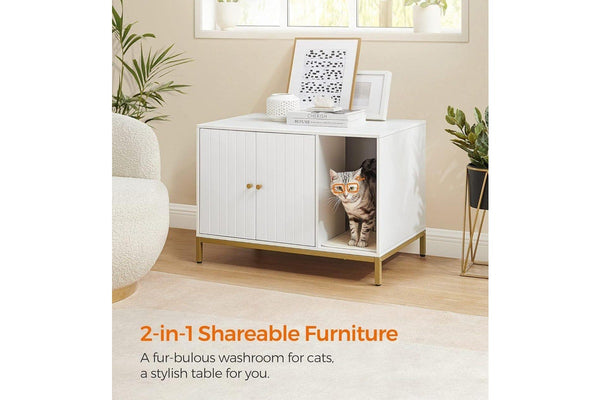 Modern Cat Furniture: Litter Box Enclosure (Simply White and Metallic Gold)