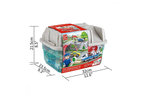 Hape City Train Bucket Set W Storage Box Kids Toddler Activity Playset Toy 3+