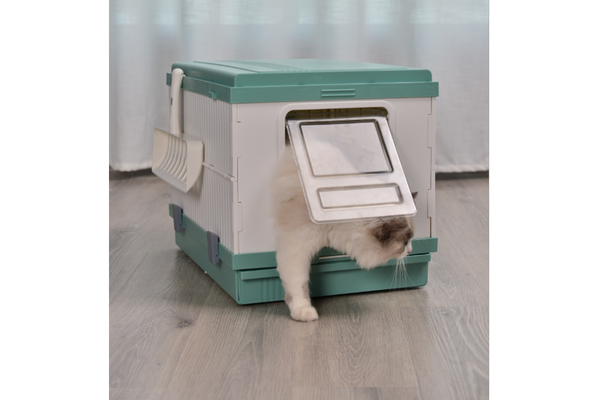 YES4PETS XL Portable Cat Toilet Litter Box Tray Foldable House with Handle and Scoop Green