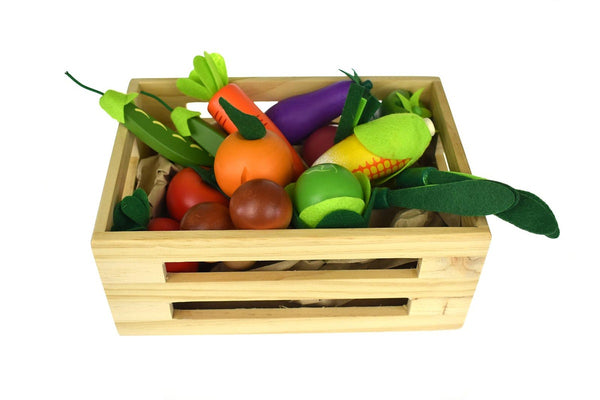 15pc Kaper Kidz Wooden Vegetables Set Pretend Play Interactive Toy w Crate 18m+