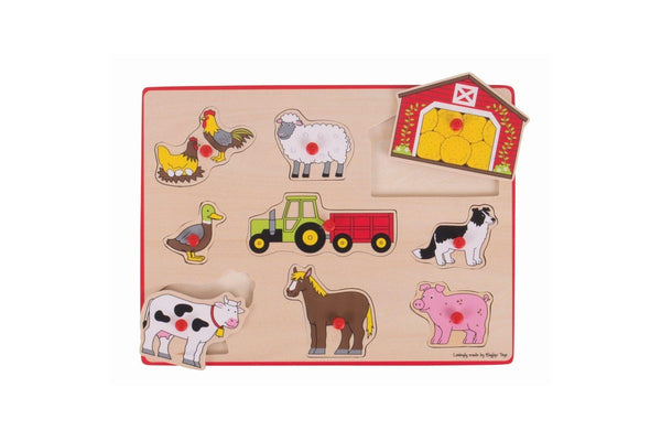 9pc Bigjigs Toys 30cm Lift Out Puzzle Farm Kids Children Wooden Sensory Toy 3y+