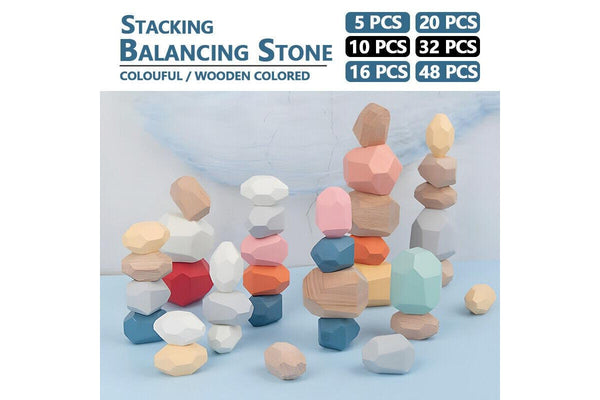 Costcom Toy Wooden Stacking Balancing Stone Building Blocks 10PCS