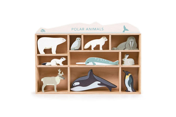 10pc Tender Leaf Toys 40cm Polar Animal Wooden Toy Set w Display Shelf Kids 3y+