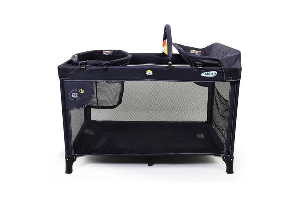 The Vee Bee Sierra 120cm Portacot Baby Crib Sleeper w Bassinet Toybar Charcoal