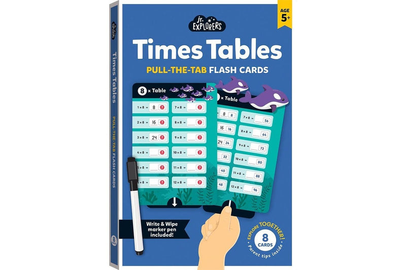 4x Junior Explorers Times Table Pull-the-Tab Educational Flash Cards Kids 5y+