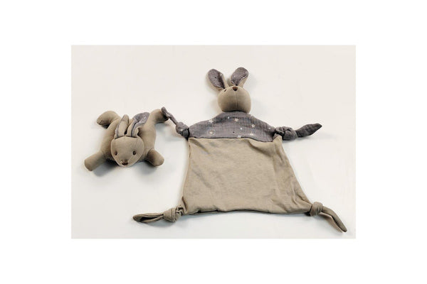 Urban Bubsy Bunny Baby Infant 23cm Cotton Comforter w Cuddle Plush Toy Grey