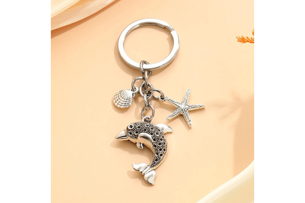 20Pcs Dolphin & Starfish Shell Charm Keychain Keyrings Charms & Pendants