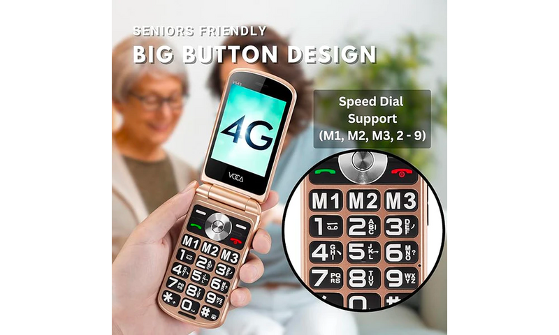 VOCA Big Button Flip Phone for Elderly | Dual Screen | Unlocked 4G LTE | Loud Volume | SOS Button | Hearing Aid Compatibility | Charging Dock | Predictive Text | V543