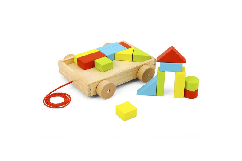 Tooky Toy SM Pull-A-L Cart w Wooden Blocks Kids Children Play Educational 12m+