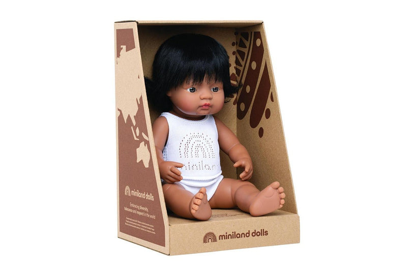 Miniland Baby Doll Hispanic Girl 38cm Lifelike Kids Fun Pretend Play Toy 10m+