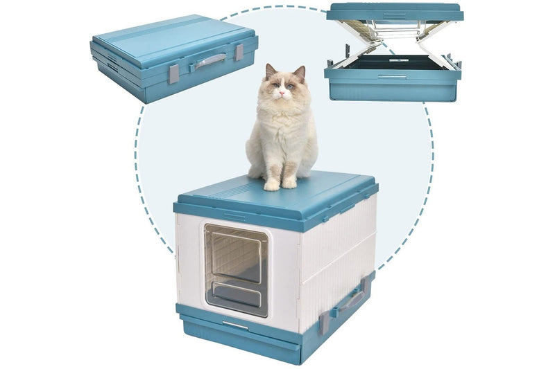 YES4PETS XL Portable Cat Toilet Litter Box Tray Foldable House with Handle and Scoop Blue