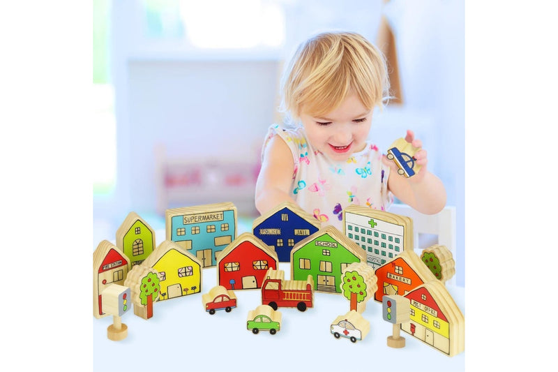 20pc Freckled Farm The Busy Village Kids Wooden Toy Interactive Fun Play 18m+