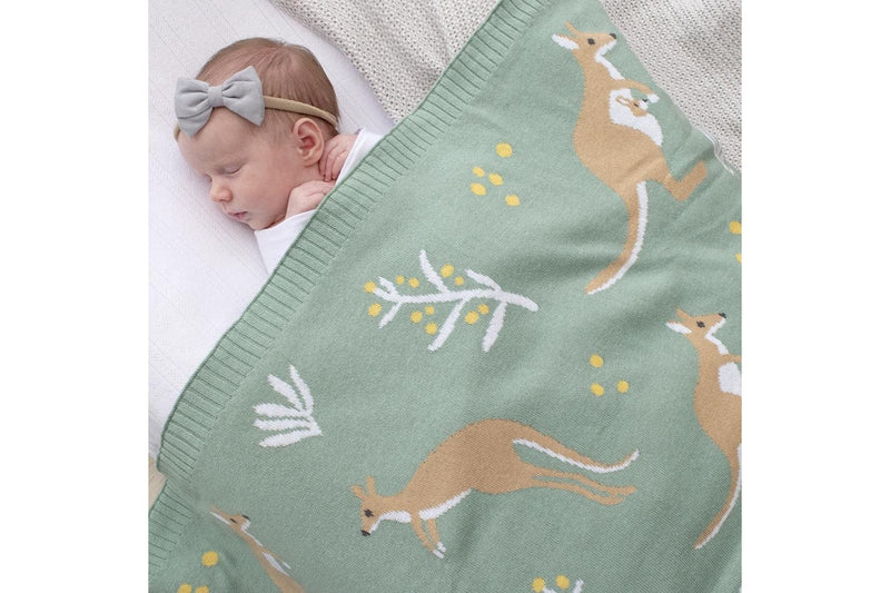 Living Textiles Australiana 85cm Cotton Baby Blanket Comforter Kangaroo Green