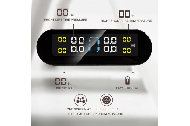 Solar Wireless Car TPMS Tyre Pressure Monitoring System + 4 External Sensors