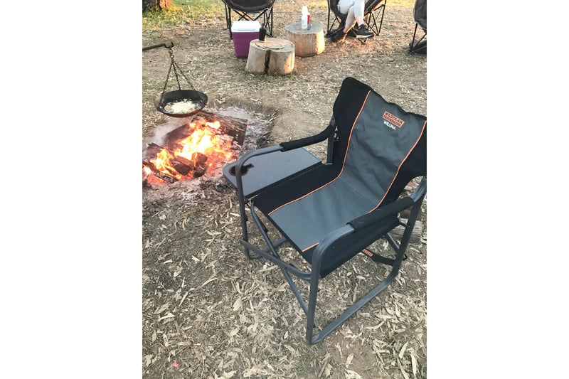 Wildtrak Wiluna 82cm Director Chair Outdoor Camping Seat w Side Table Grey Black