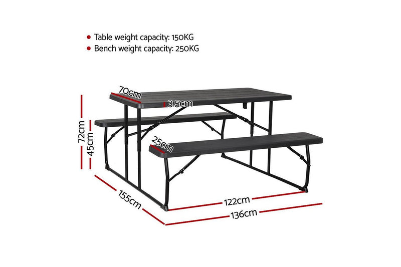 Gardeon 3 PCS Outdoor Furniture Dining Set Lounge Setting Patio HDPE Bench