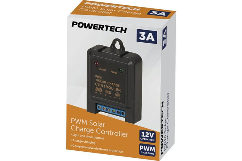 Powertech Miniature 12V 3A PWM Solar 3-Stage Charge Controller w Timer Control