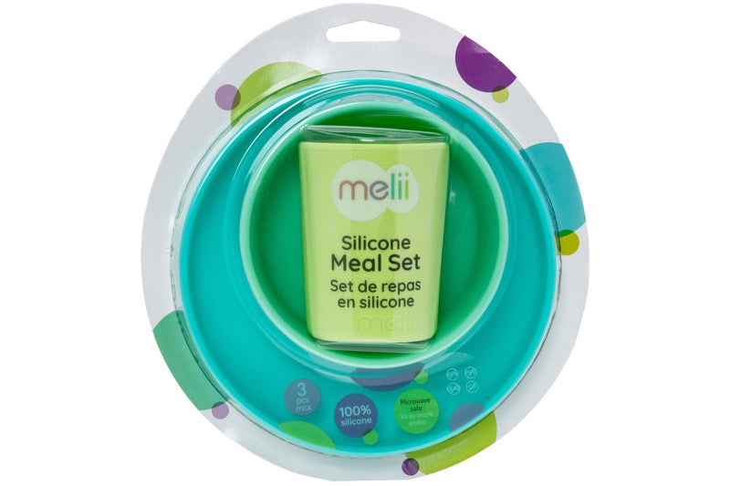 Melii: 3 Piece Silicone Feeding Set - Mint + Blue + Lime