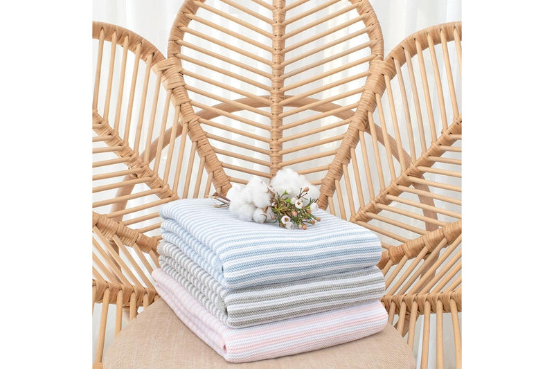 Living Textiles Baby 85cm Cotton Knitted Stripe Blanket Comforter Blue White