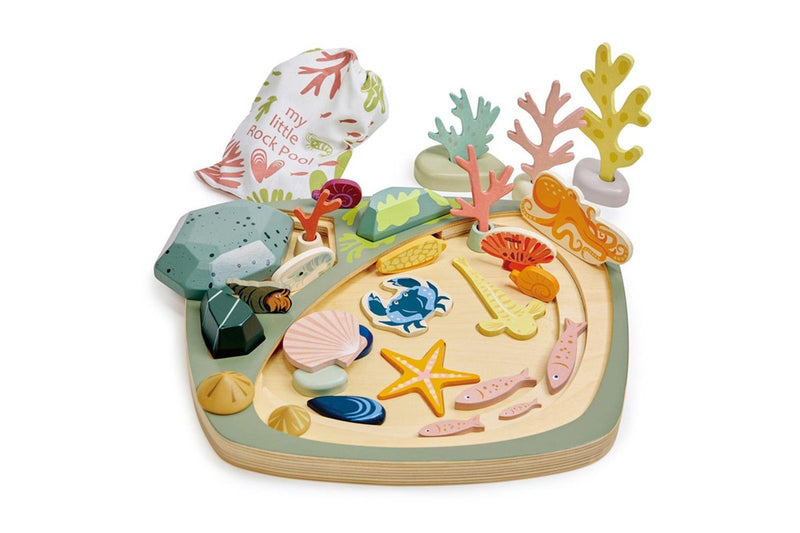 Tender Leaf Toys 35cm My Little Rock Pool Seashell Wood Toy Set w Pouch Kids 3+