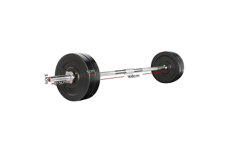 Everfit 28kg Barbell Set Weight Plates Bar Lifting Bench 168cm