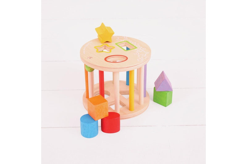 7pc Bigjigs Toys 15cm First Rolling Shape Sorter Kids Educational Wooden Toy 1+