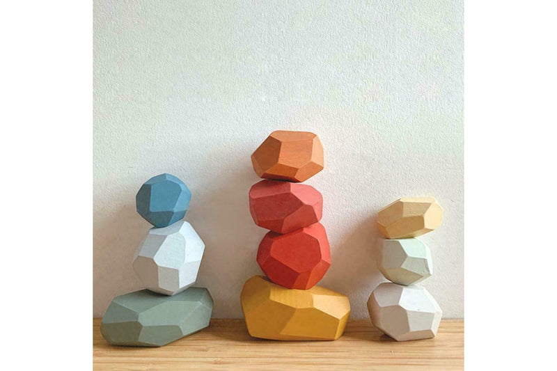 Costcom Toy Wooden Colored Stacking Balancing Stone Building Blocks (Colouful ,32pcs)