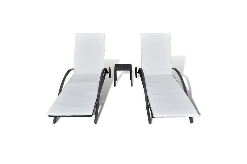 Sun Loungers with Table Poly Rattan Black vidaXL
