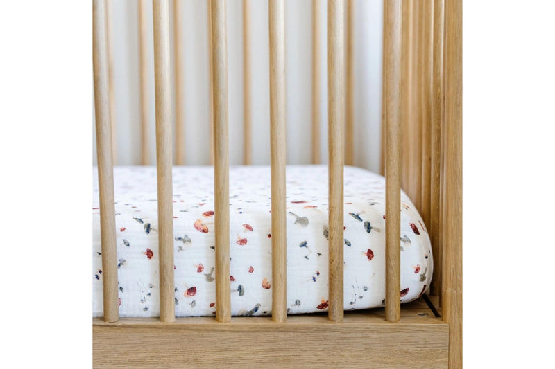 Little Unicorn: Muslin Fitted Cot Sheet - Mushrooms