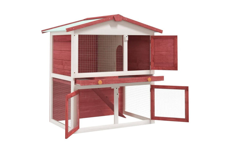 Outdoor Rabbit Hutch 3 Doors Red Wood vidaXL