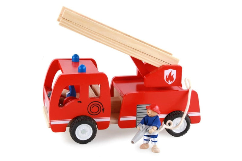 Fire Truck Wooden 3 Years + With Ladder And Firemen Engine Red Wooden Toys