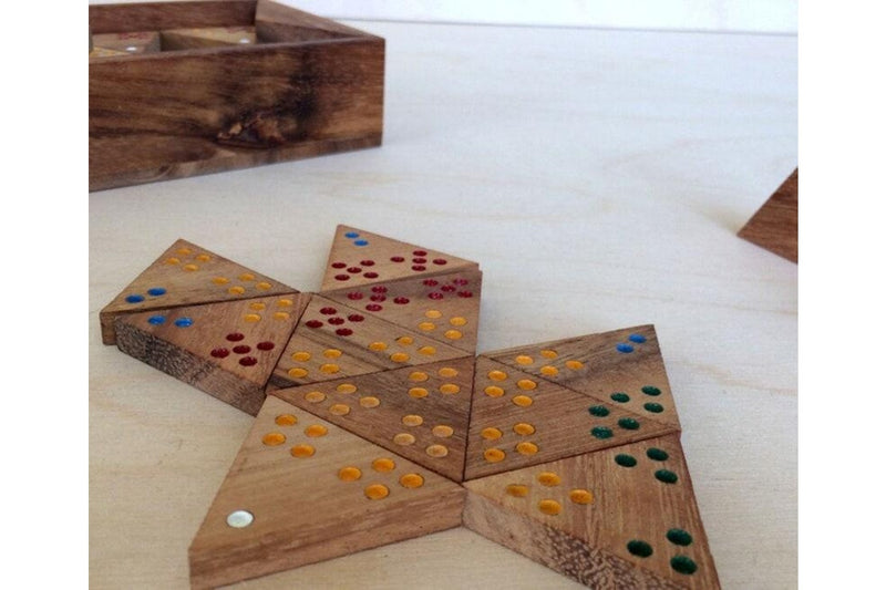 Wooden Domino Game Set Triangle shaped Handmade Dominoes in Gift box