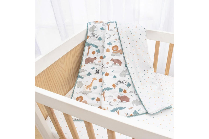 Lolli Living Infant Baby Quilted Reversible Cot Comforter Set Day At The Zoo