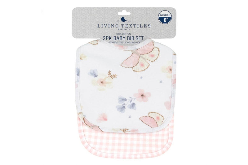 2pc Living Textiles Baby Newborn Children's Cotton Bibs Butterfly Blush Gingham