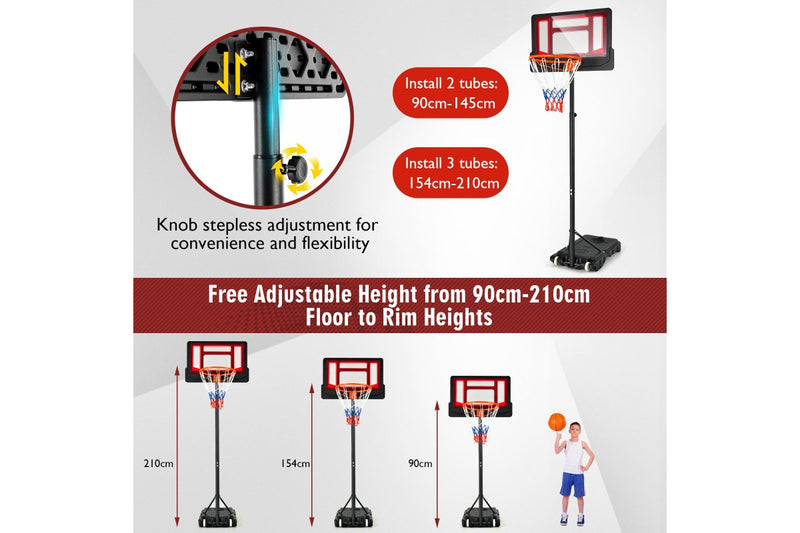 Costway Portable Basketball Hoop Adjustable Basketball Ring System Stand Teenager w/Wheels Indoor Outdoor