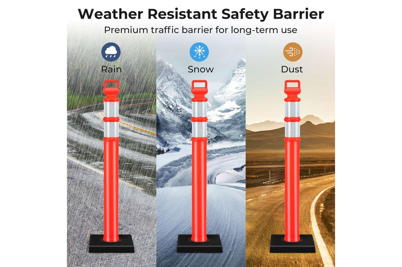 Costway 3 PCS Traffic Posts Set Parking Bollards Outdoor security Barrier w/Rubber Base/Strips/Handle