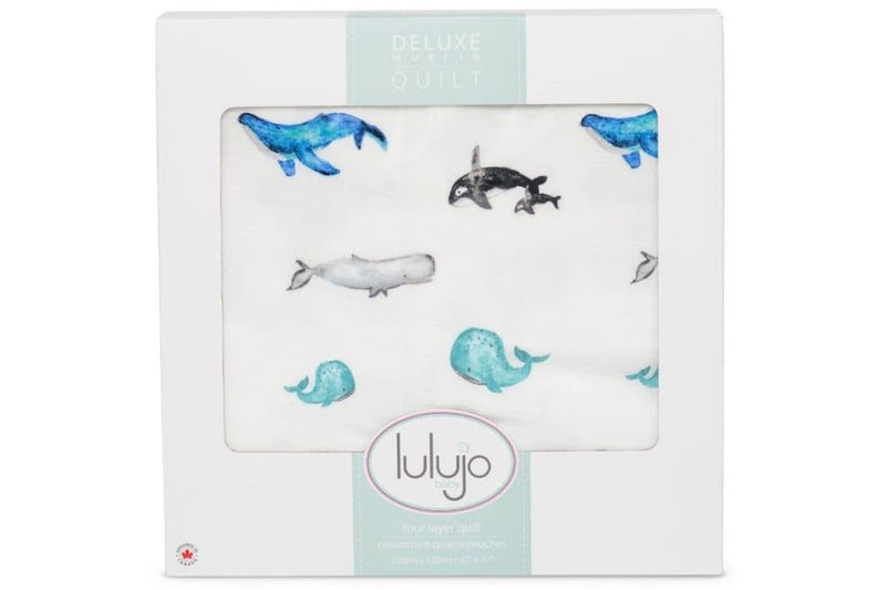 Lulujo: Muslin Bamboo Crib Quilt - Whales