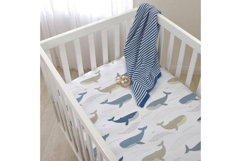 Lolli Living Baby Newborn Cotton Nursery Cot Fitted Sleeping Sheet Oceania Whale