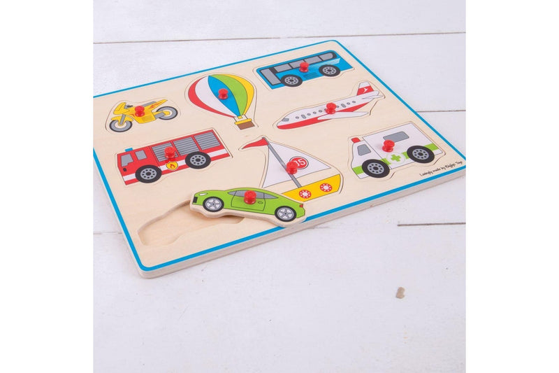 8pc Bigjigs Toys 30cm Lift Out Puzzle Transport Plane Bus Car Wooden Toy 3y+