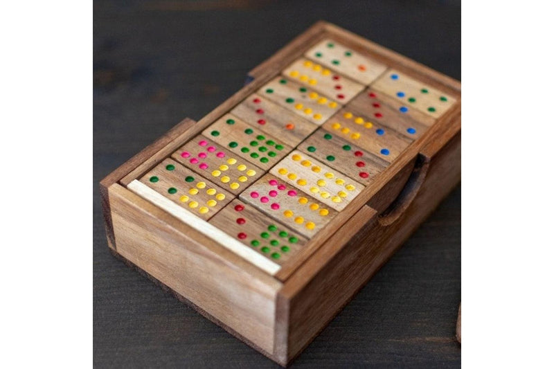 Wooden Domino Game Set Handmade Dominoes in Gift box