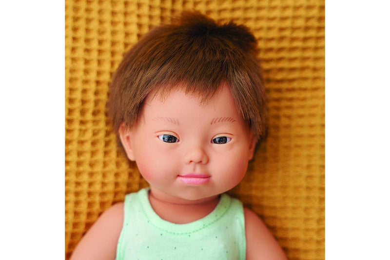 Miniland Baby Doll Caucasian Boy w Down Syndrome 38cm Kids Pretend Play Toy 10m+