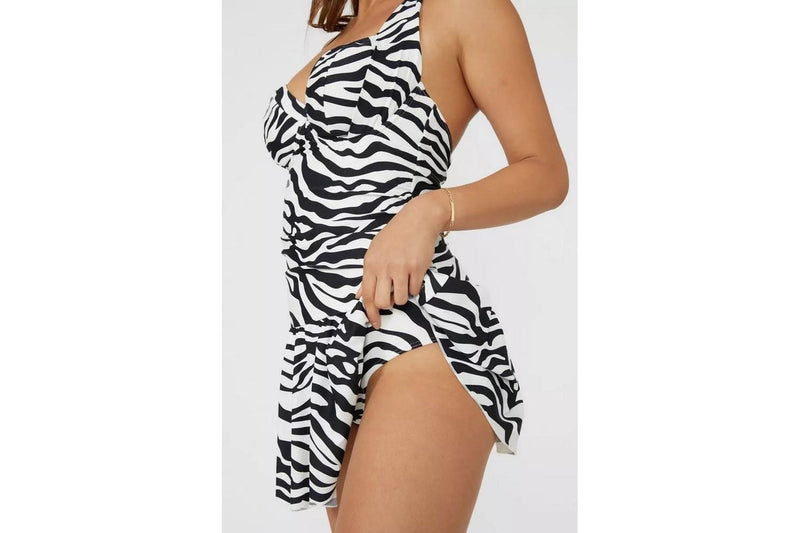 Gorgeous Womens/Ladies Zebra Print Skirted One Piece Swimsuit (Black/White) (32G)