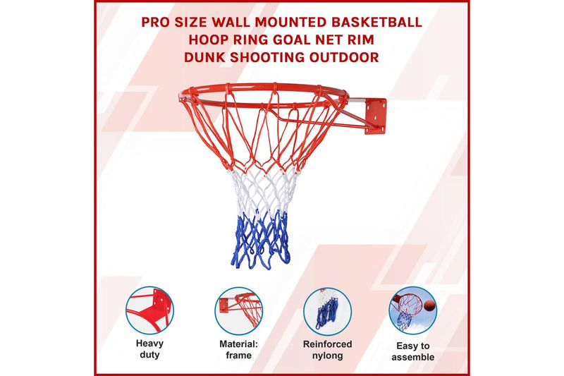 Pro Size Wall Mounted Basketball Hoop Ring Goal Net Rim Dunk Shooting Outdoor