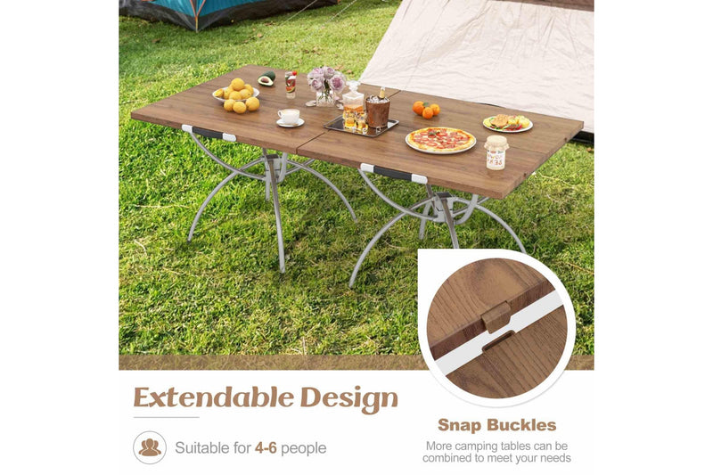 Costway Set of 2 Folding Camping Table Extendable Picnic Table Aluminum Frame w/Carrying Bag