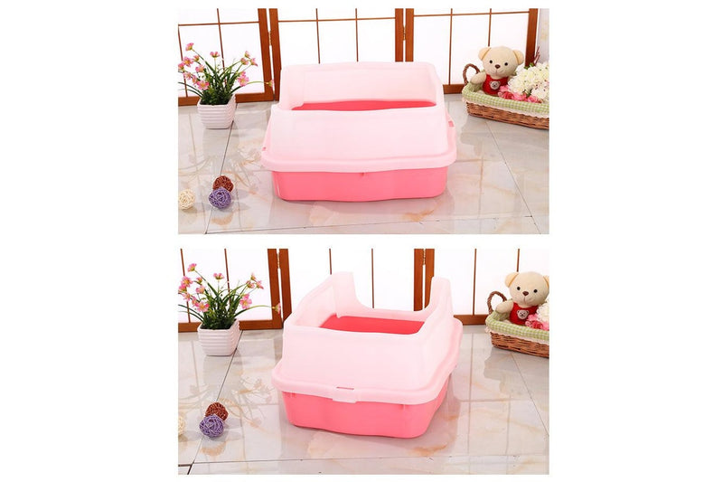 YES4PETS Large Deep Cat Kitty Litter Tray High Wall Pet Toilet Tray With Scoop Pink